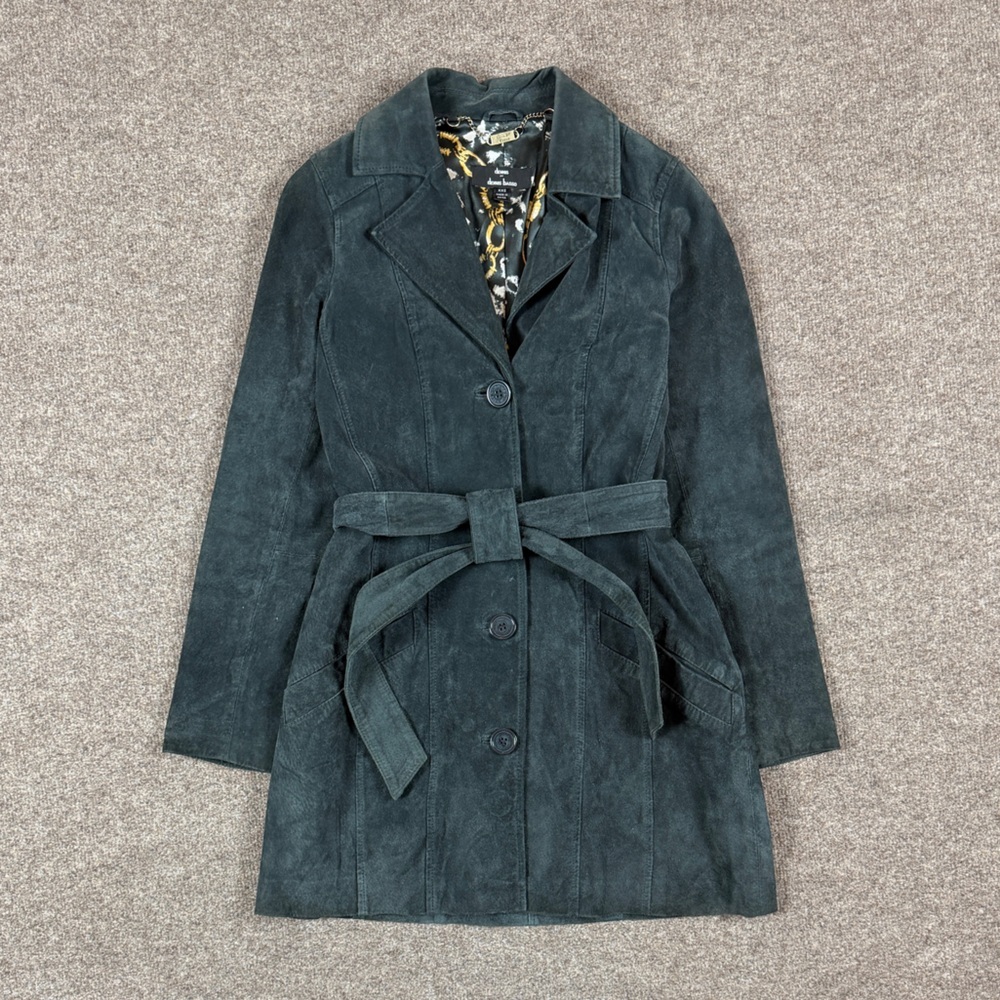 Dennis Basso Grey Suede Leather Belted Trench Coat Women’s Size XXS (Fits XS/S)